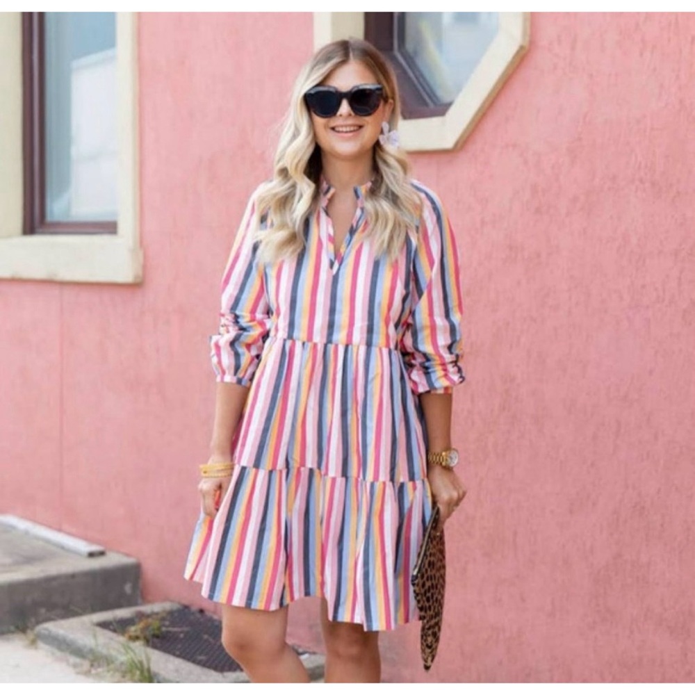 J. Crew Tiered Popover Striped Cotton Poplin Dress